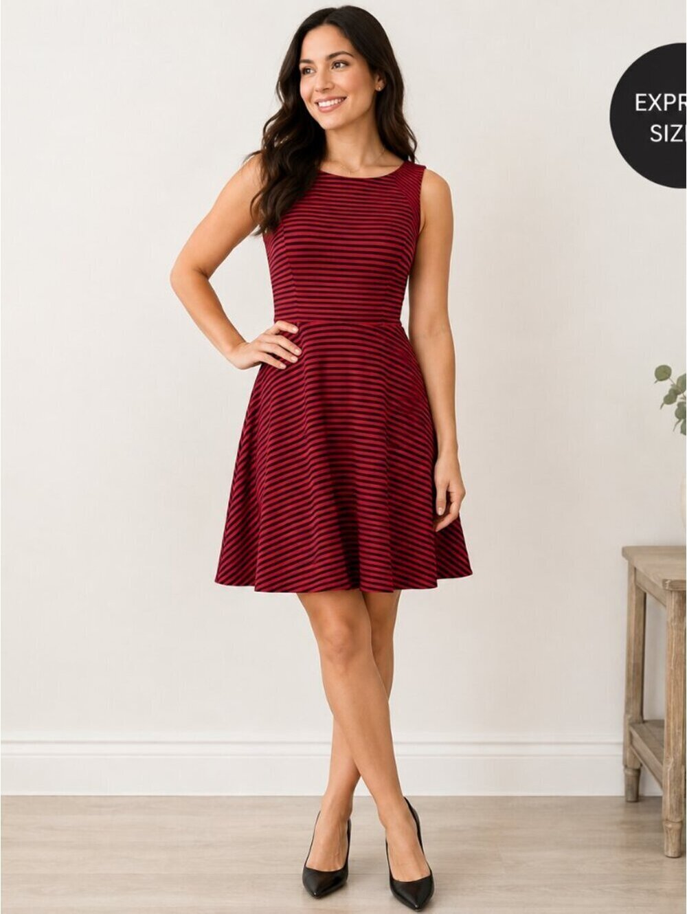 New Without Tags | Express | S | Red Navy Striped Fit & Flare Dress